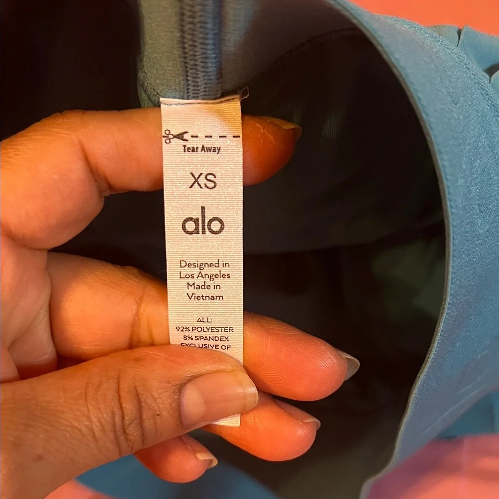 ALO Yoga XS Light Blue Activewear Top with Logo Tag